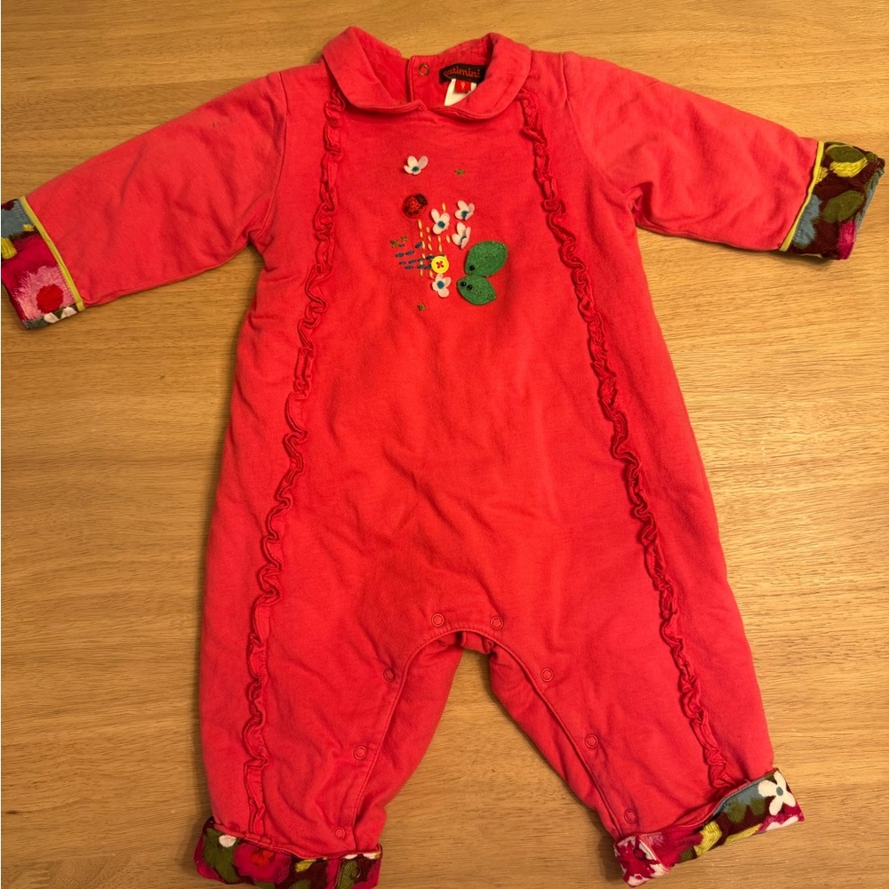 Catimini Red Floral Appliqué One-Piece